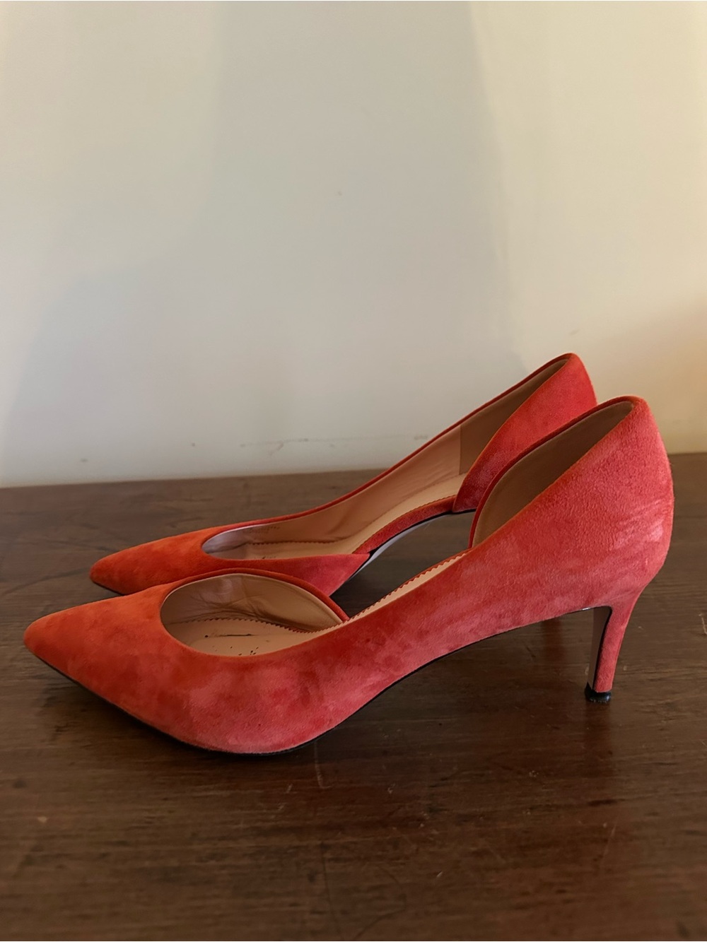 J. Crew Red Suede Pointed-Toe Heels